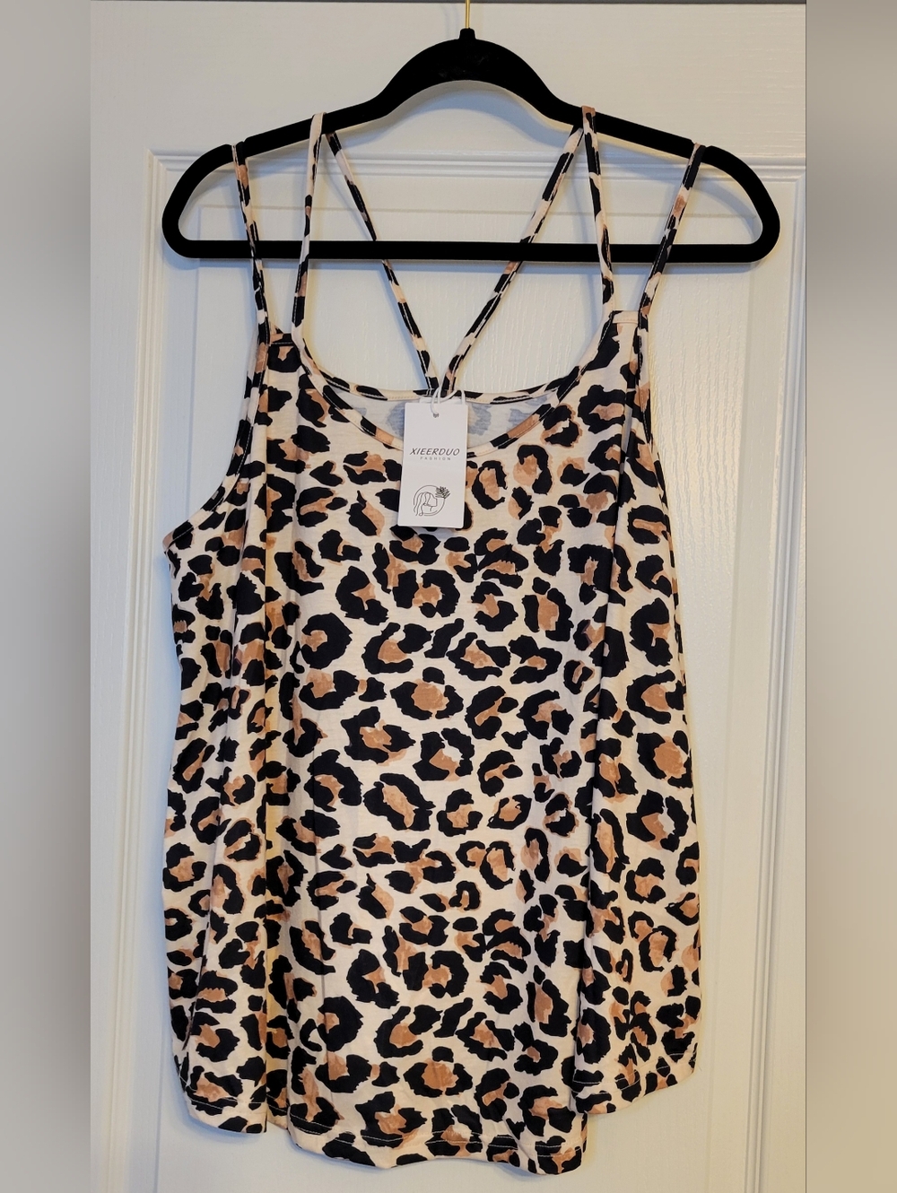 XILEEDUO | Leopard Print Double-Strap Tank Top - Black & Tan